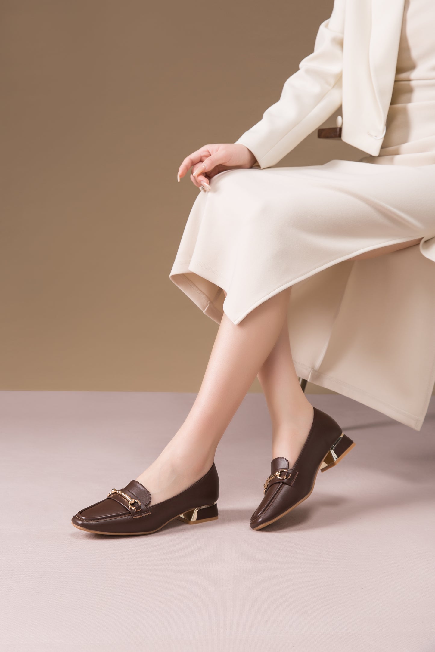 VDEN Square-toe Loafers For Women (F78-284) Slip-Ons 2024 New Retro Genuine Leather Thick Heel French