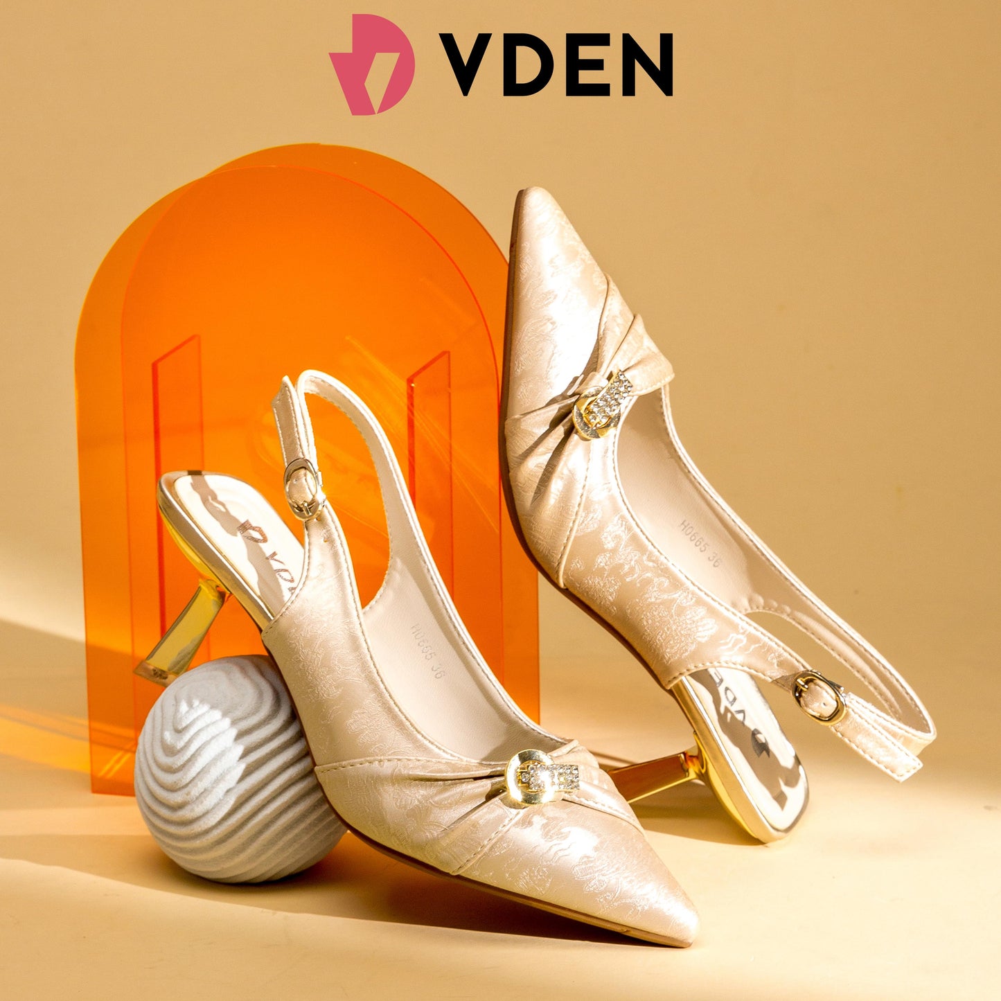 VDEN Women's Satin Embroidered Slingback Heels 2.7INCH/7CM H0665 Commuting Pointy Toe Stilettos