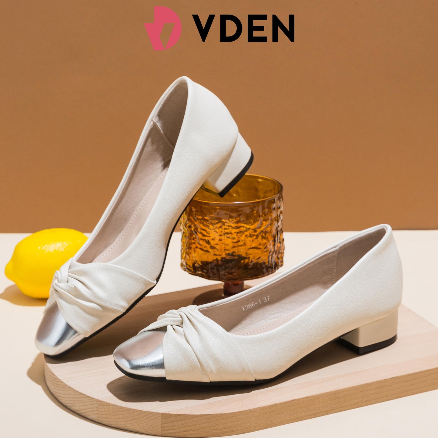 VDEN Pleated Chunky Heels For Women 3CM/1.1INCH X366-1 Retro Color Block Heel Slip-on Shoes Classy Versatile Office Women's Shoes