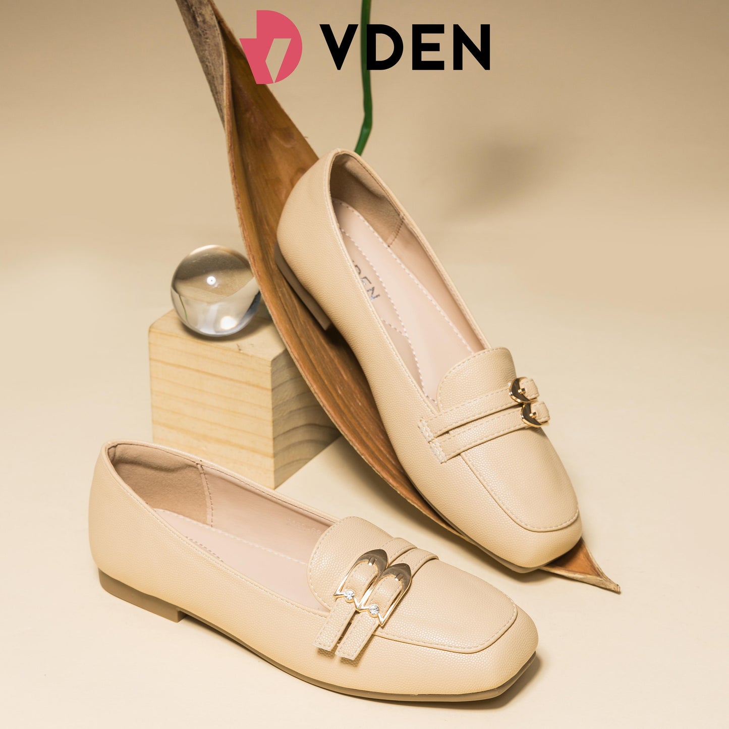 VDEN Loafer Shoes For Women Tone Metal Decor Square Toe Linen Flats 0.4INCH/1.1CM 2169-68 Comfort Footwear Square Toe Slip On Shoes For Women Office Women Low-heeled Loafers British Style Simple Slip-on