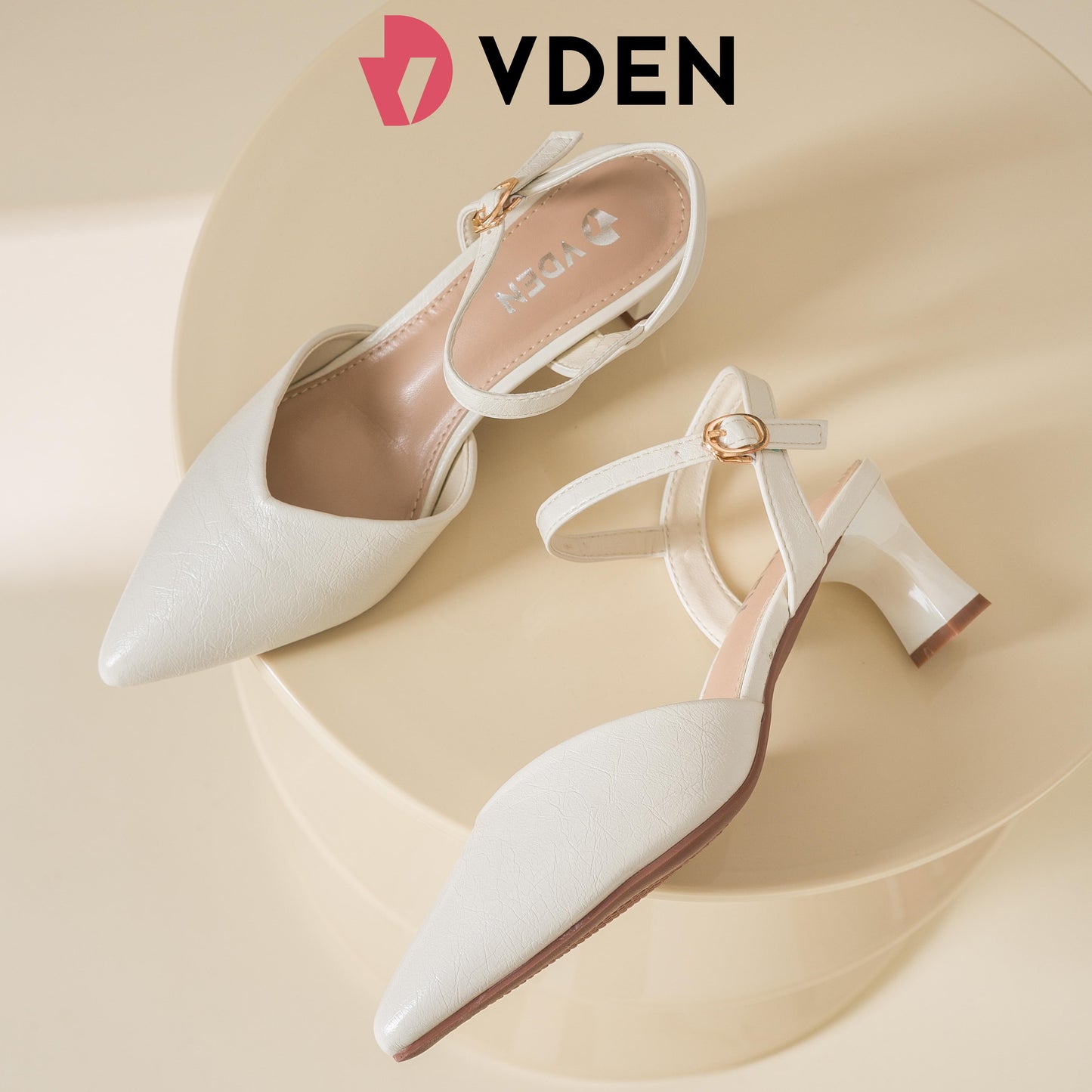 VDEN Women's Elegant Pointed Toe Block Heels 2.2INCH/5.6CM 2686-10 Korean Solid Color Simple Versatile Thick Heels Comfortable Block Heel Slingback Shoes Fashionable High-heeled Shoes With Ankle Strap Design Versatile Pleated Ankle Strap Heels