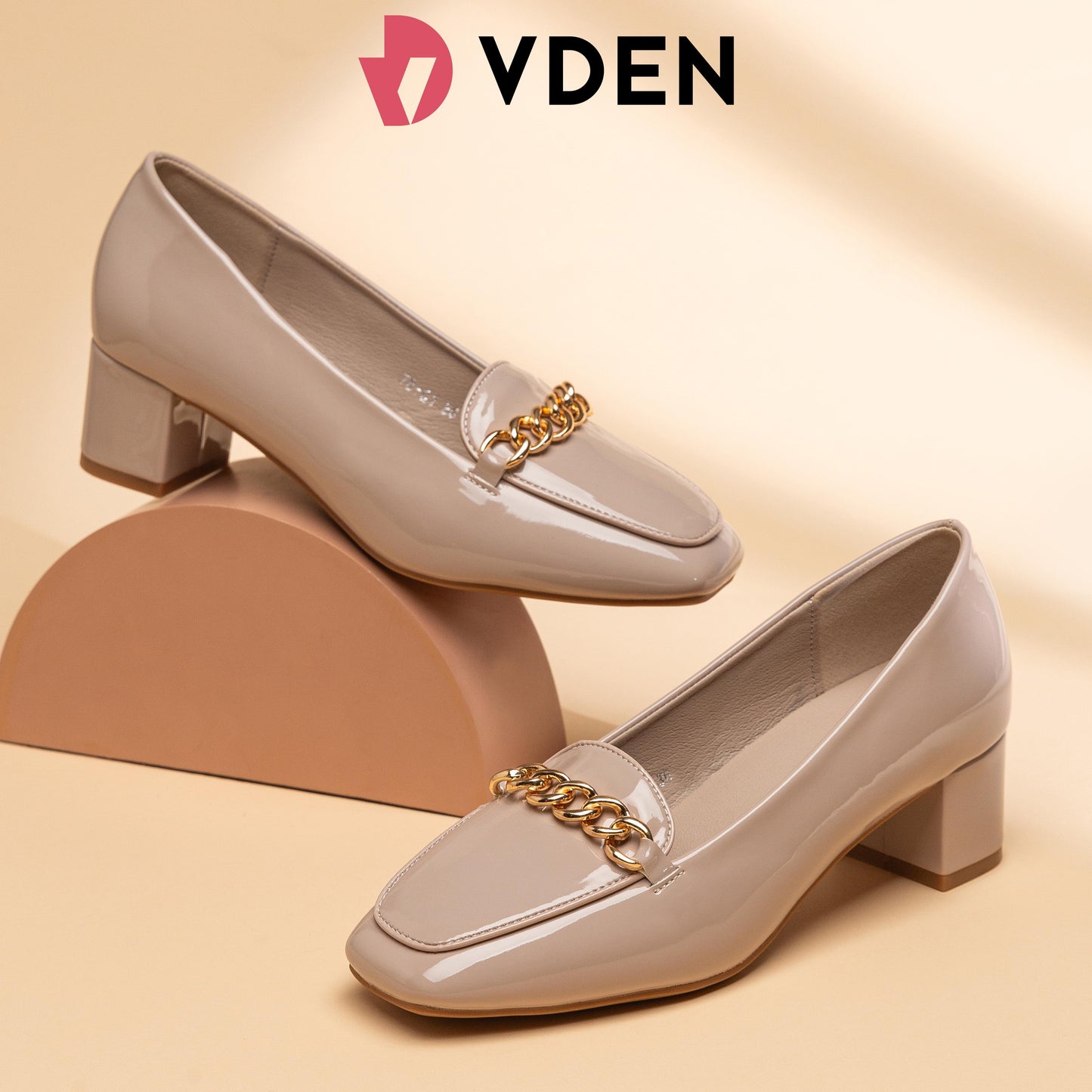 VDEN Loafer Heels Buckle Square Toe Shoes for Women 6CM/2.5INCH Women's Square Toe Thick Heel Office Shoes 78-Q1 Patent Leather Thick Heel Commuter Heels Classy