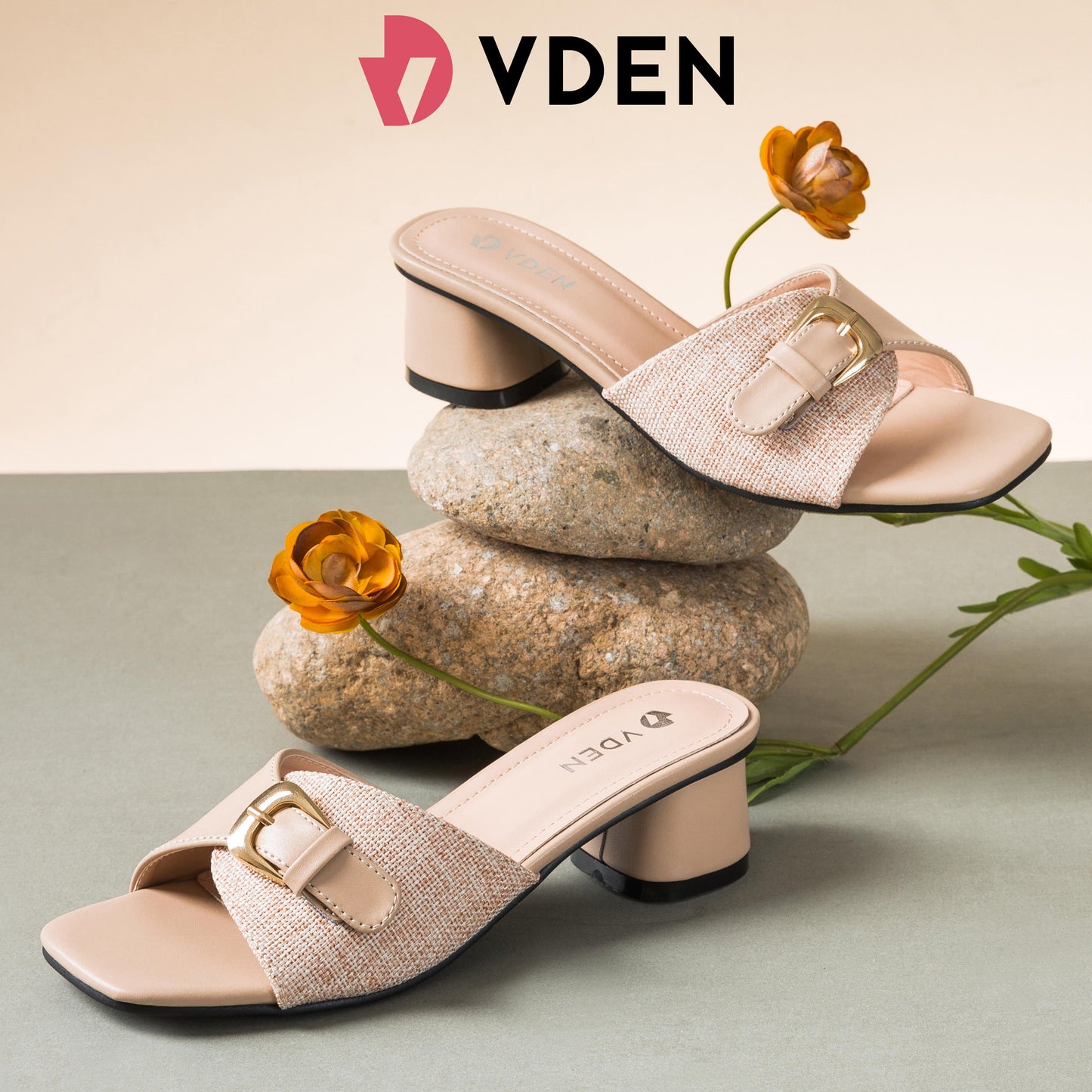 VDEN Women's Square Toe Block Heel Mules Sandals (NEED ADD 1 SIZE) 4CM/1.5INCH Retro Color Block Heel Sandals 2046-1 Open Toe Mules Slippers Chunky High Heels Footwear - Shoes