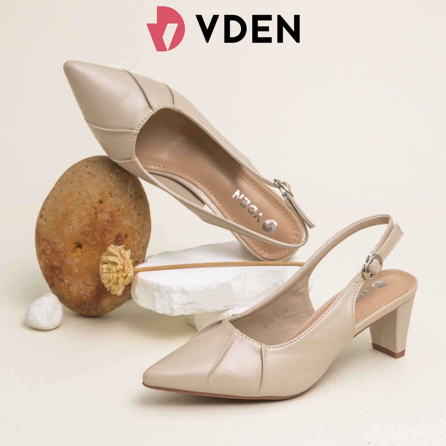 VDEN Women's Slingback Block Heels Pointed Toe Pumps - Black & Beige, Comfortable Office Formal Shoes, Non-slip Work Heels for Women 2.2INCH/5.7CM B214-5 Women's Mid Heel Slingback Pointed Closed Toe Pumps Dress Shoes for Women