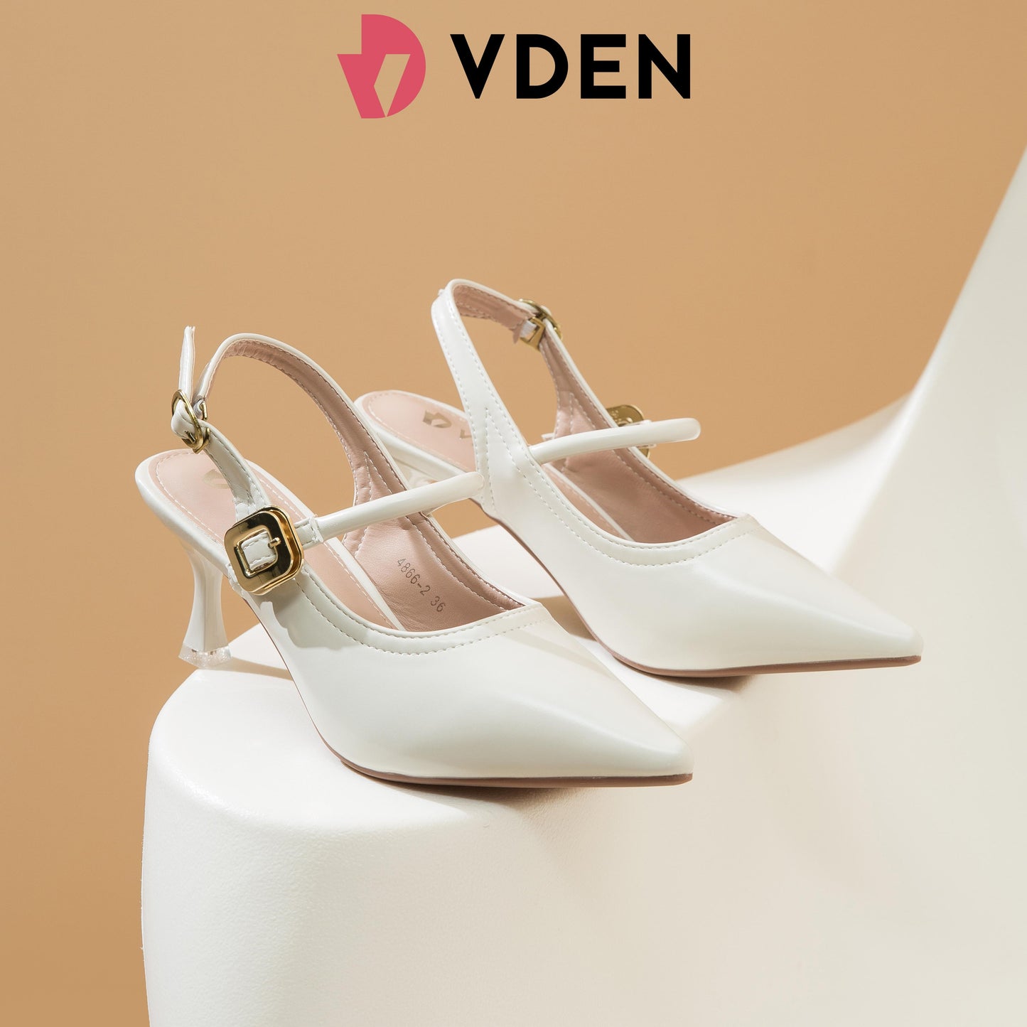 VDEN Women Slingback Buckle Heeled Pumps 2.5INCH/6.5CM 4866-2 Simple Solid Color Design Women's Pointy Toe Heels