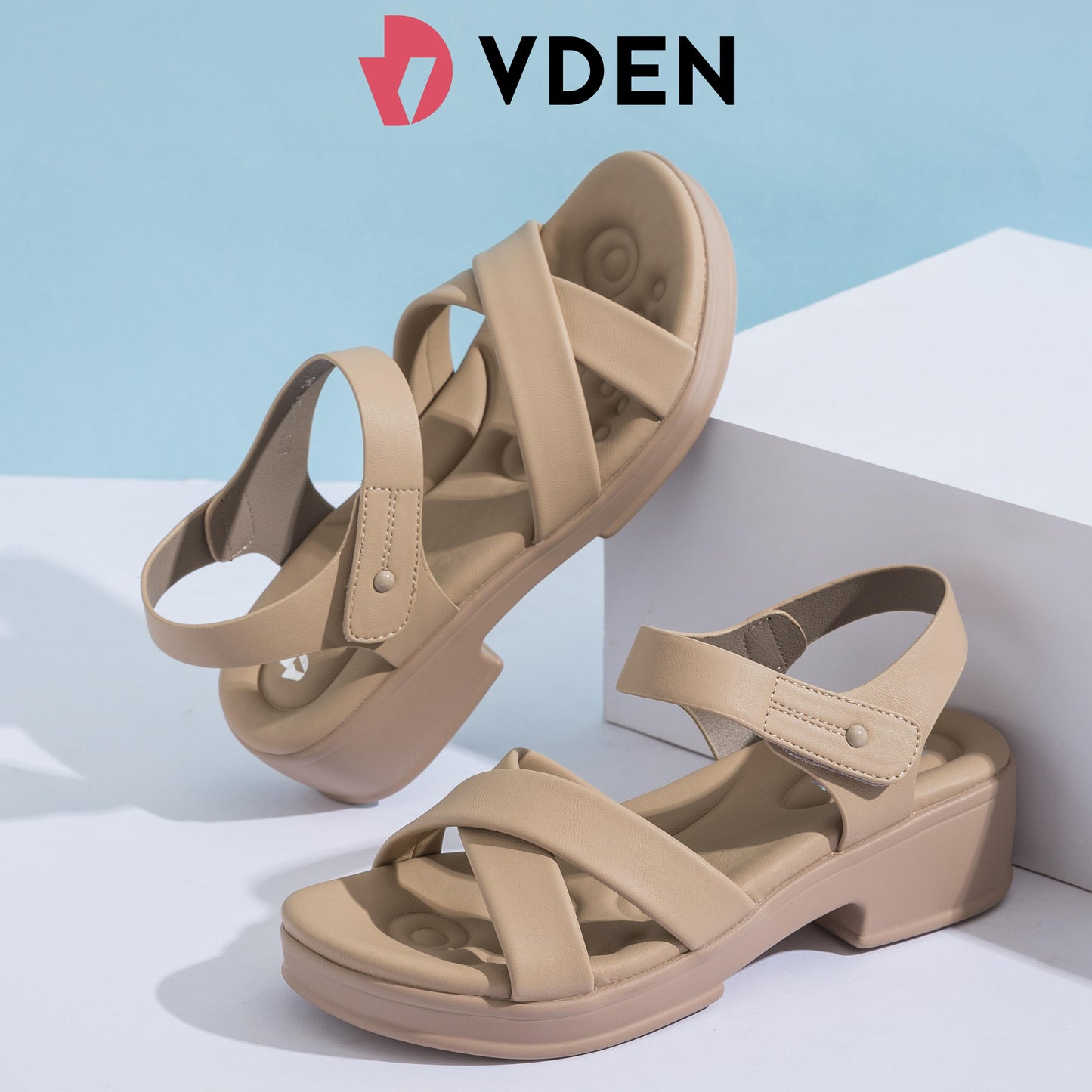 VDEN Fashion Wedge-heeled Sandals for Women 4CM/1.5INCH Open Toe Soft Sole Sandals French Elegant Platform Shoes 80789-61 Thick Sole Heightening Sandals