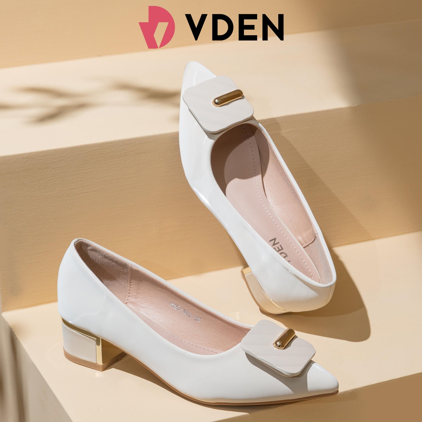 VDEN Square Buckle Leather Pumps Pointed Shoes for Women 4CM/1.5INCH Women's Office Shoes With Thick Heel And Elegant Heels 863-164 Women's Pointed Toe Block Heels Footwear Walking Shoes