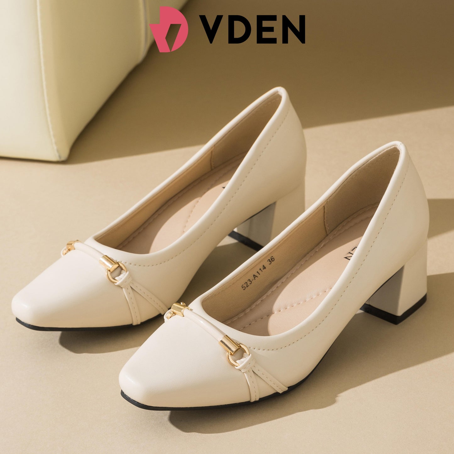 VDEN Chunky Heel Casual Women's Shoes Pumps Leather Comfortable Square Toe Shoes 1.9INCH/5CM 523-A114 Korean StyleS Simple Office Heels Thick Heel Women's Shoes Old Money Style Heels Shoes