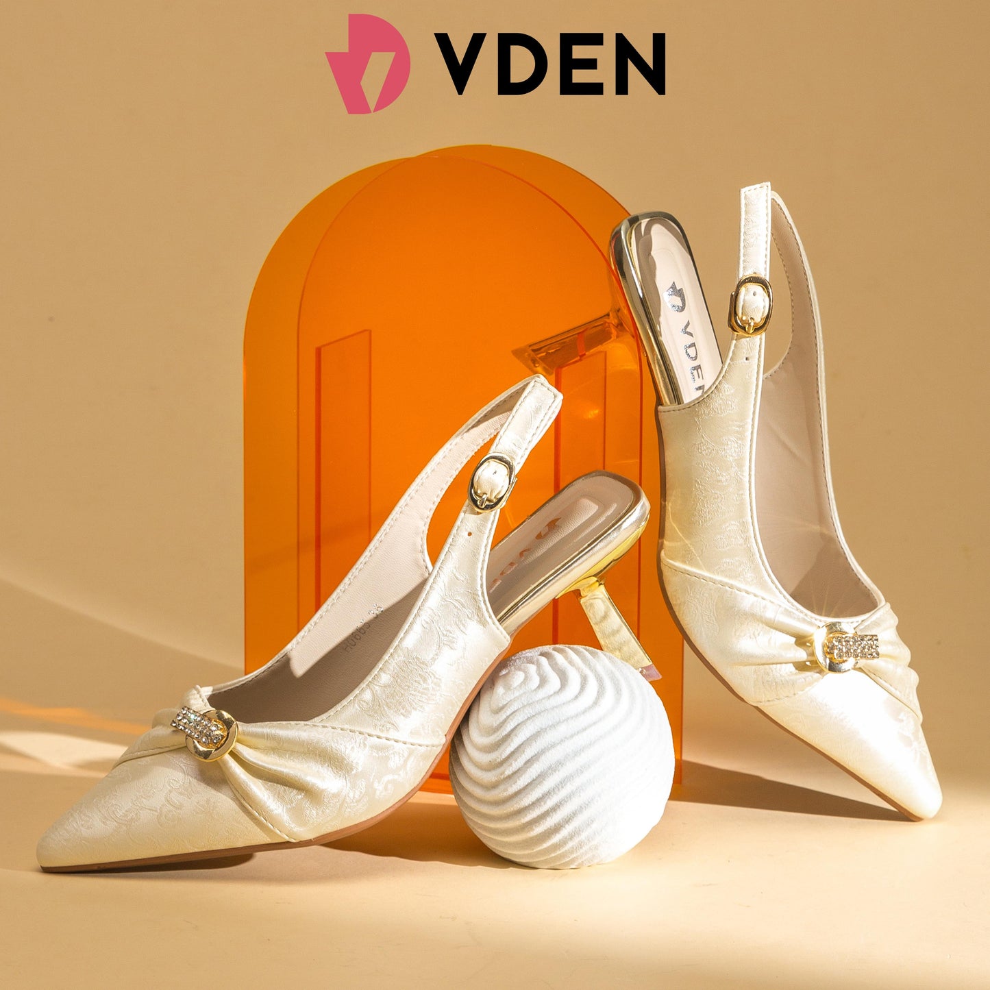 VDEN Women's Satin Embroidered Slingback Heels 2.7INCH/7CM H0665 Commuting Pointy Toe Stilettos