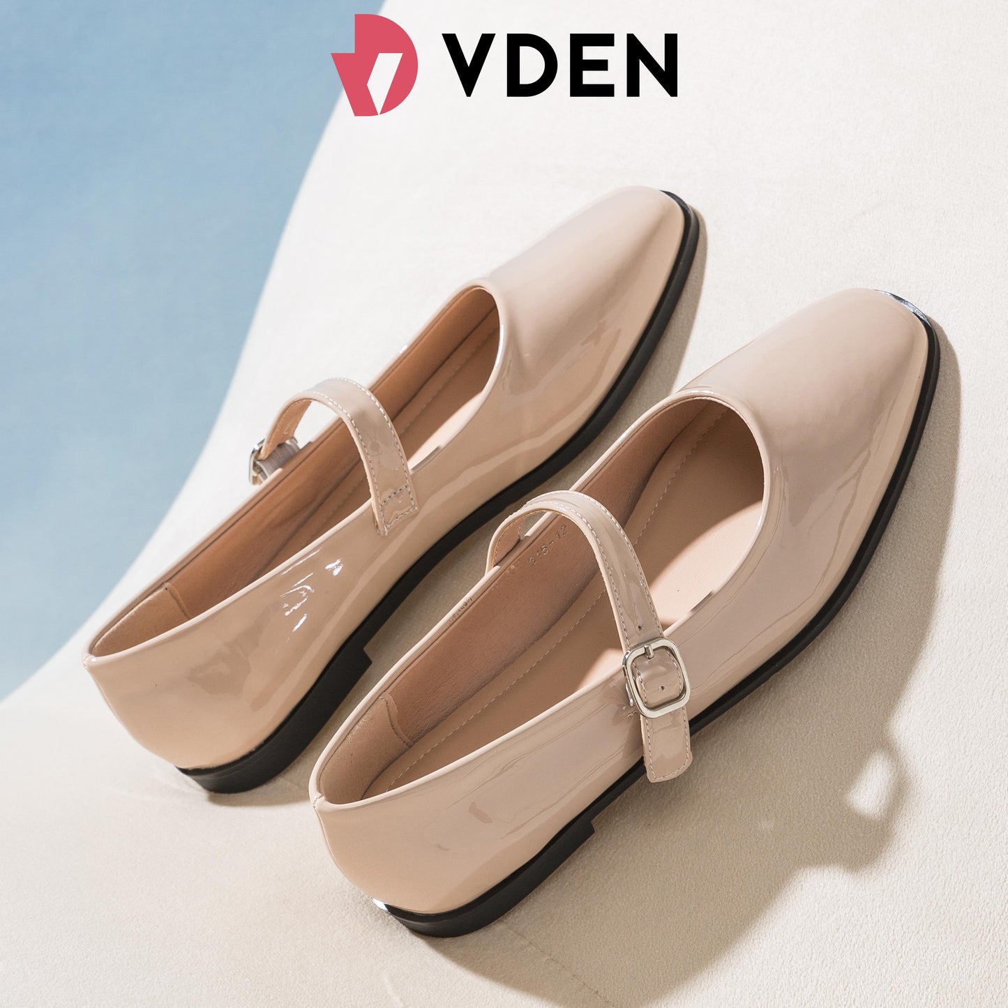 VDEN Patent Square Toe Mary Janes Shoes For Women 0.5INCH/1.4CM 315-12 Korean Style Slip-on Elastic Flat Shoes Solid Color Simple Student Shoes