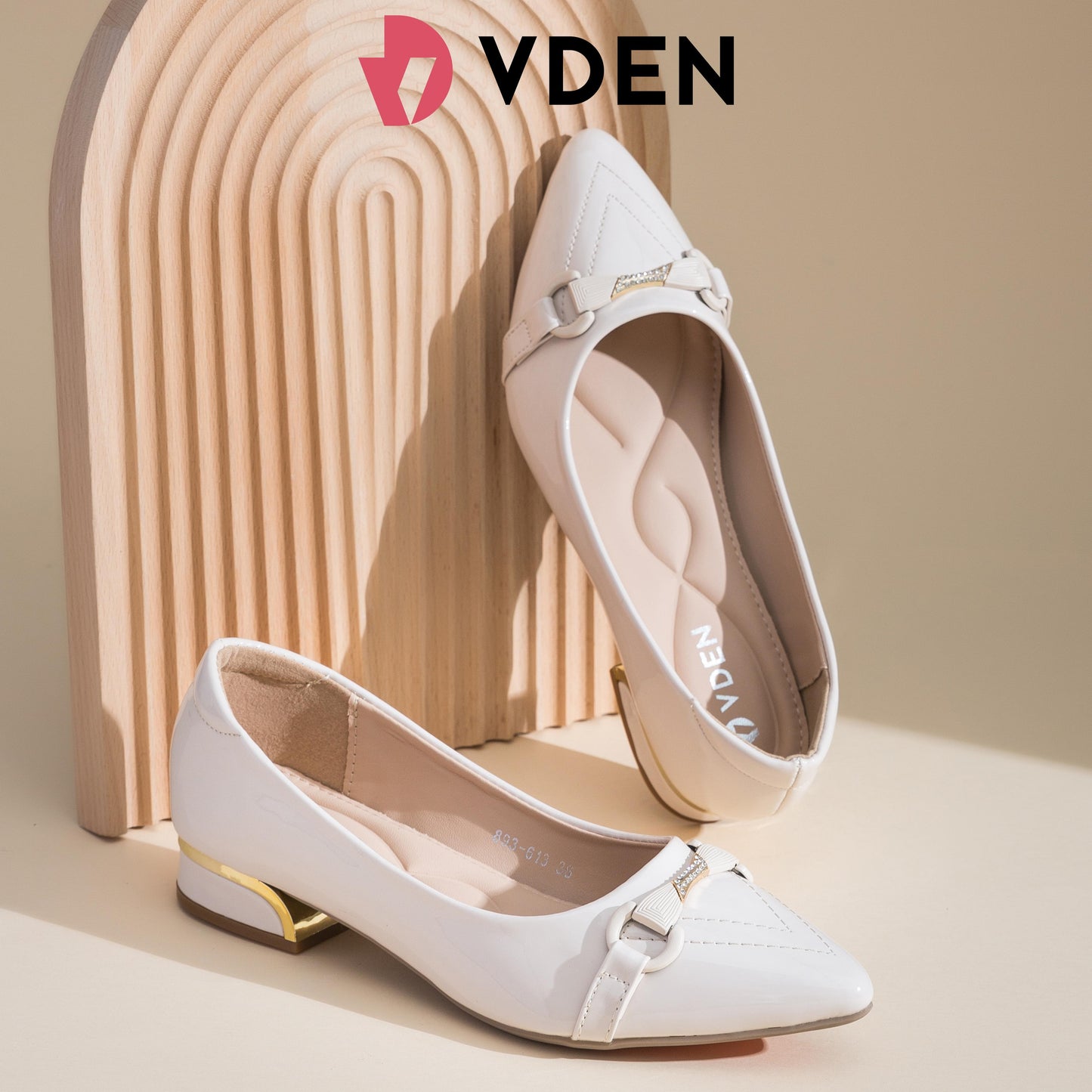 VDEN Pointed Mid Heels Classy Chunky Heeled  Shoes 1INCH/2.5CM 893-613 Pointed Toe Patent Leather Low Heels Comfort Korean Style Slip-on Women's Shoes