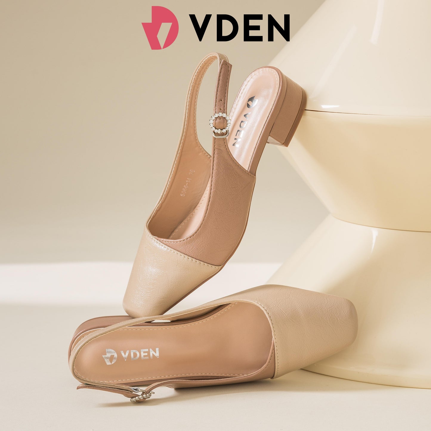 VDEN Women's Square Toe Slingback Low Block Heel Mule Pumps 1.1INCH/2.7CM 5066-14 Chic Minimalist Low Heel Slingback Pumps Comfortable Square Toe Office Heels Versatile Stylish Retro Square Toe Low Block Pumps