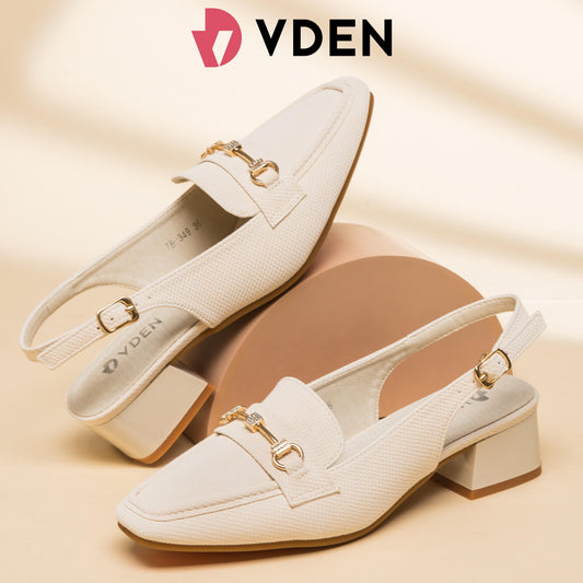 VDEN Leather Buckle Strap Mid Heel Pumps For Women 1.4INCH/3.7CM 78-349 Office Old Money Style Sandals Slingback Block Heels Women Shoes