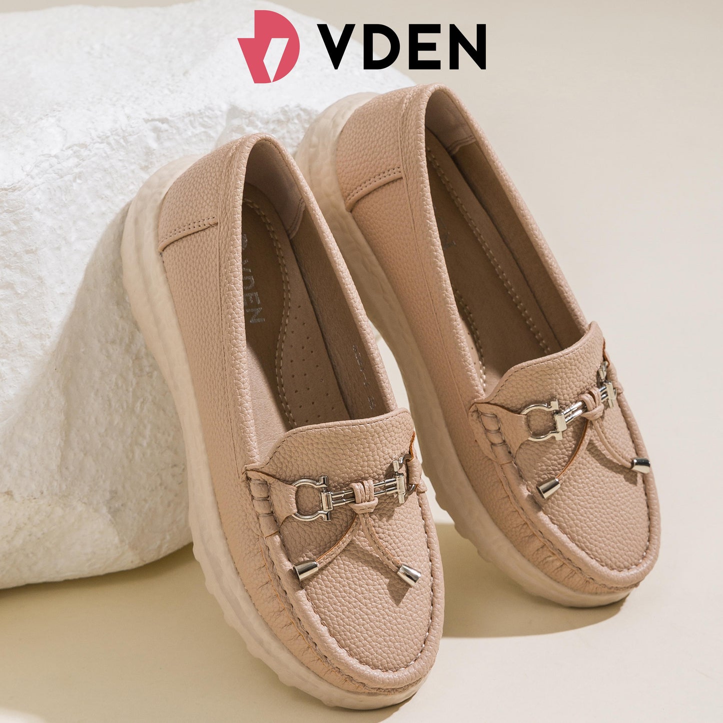 VDEN Women's Loafers With Decorative Buckle For Women 1.3INCH/3CM 9284-3 Thick-soled Old-Money Style Loafers With Soft Soles Comfortable Wedge Heels Slip-on Shoes For Women Casual Shoes Rocking Shoes