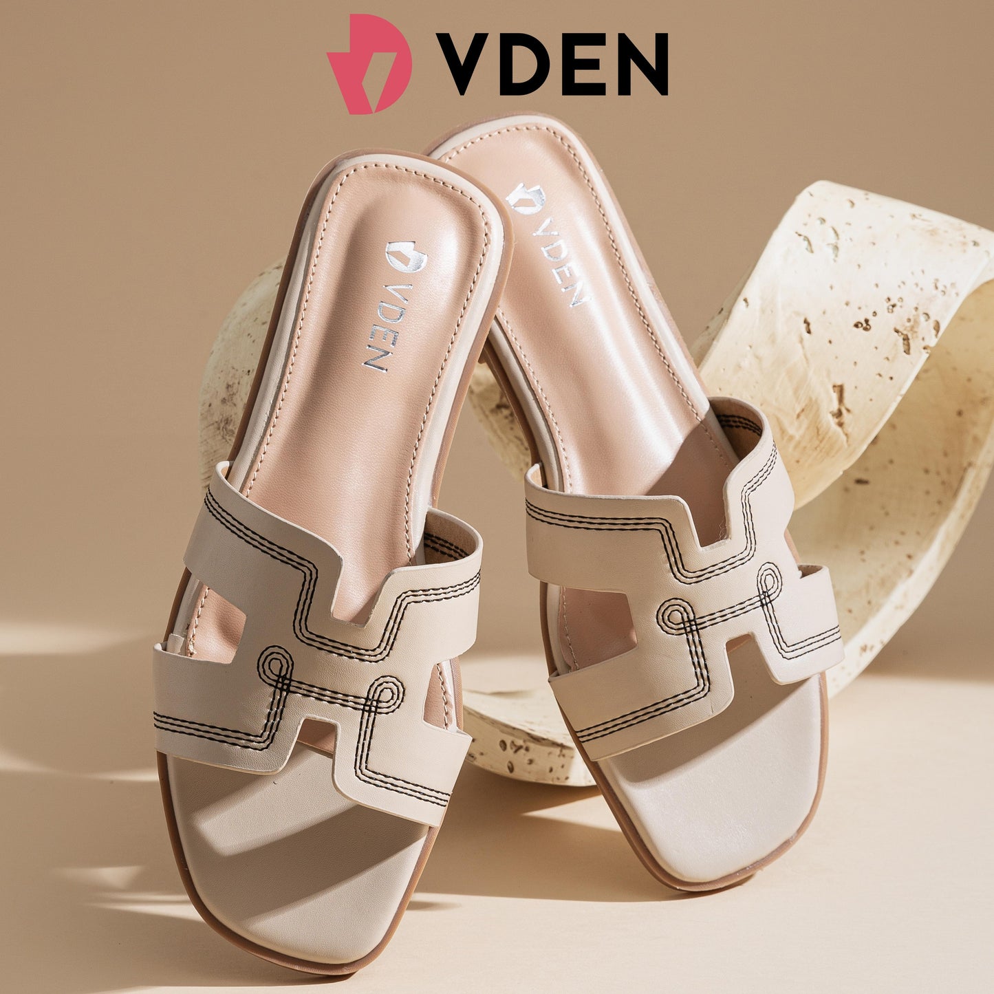 VDEN Fashion Spring and Summer Women Slippers Flat Sandals 0.5INCH/1.9CM 002-A13 Casual Flats Slip-on Leather Sandals High-quality Rubber Sole Women Sandals Footwear Walking Shoes