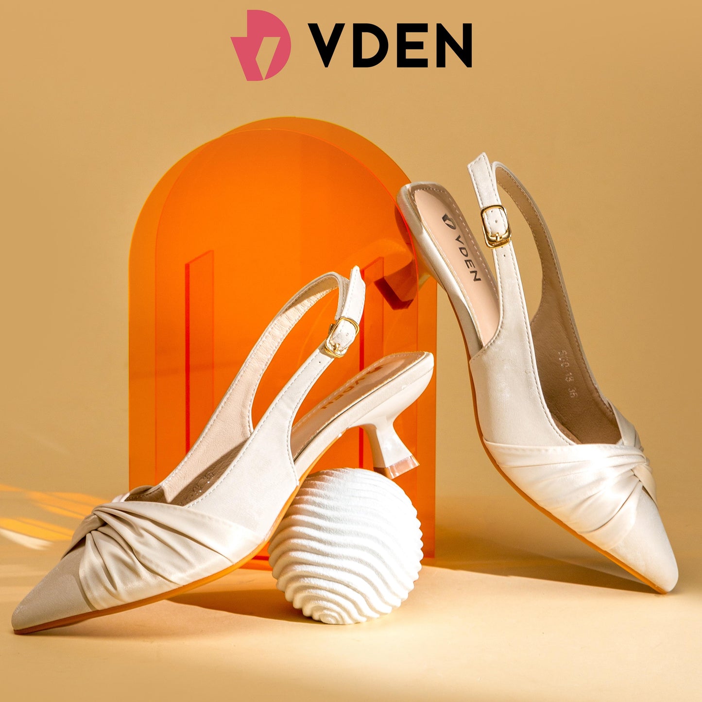 VDEN Women Slingback Shoes With Buckle Design Pointed Toe mid heel 2INCH/5CM 680-18 Elegant Satin Upper Decoration French Simple Stiletto Shoes