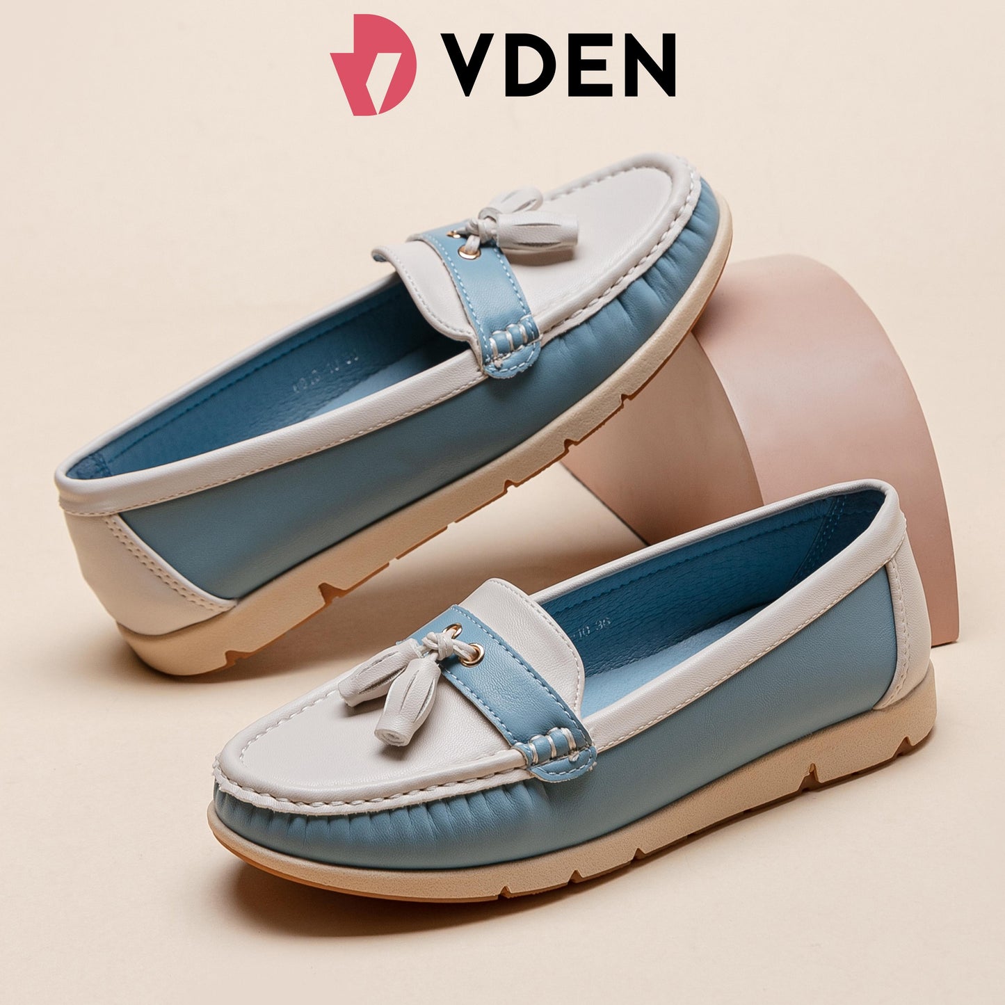 VDEN Ladies Leather Loafer Shoe Women's Memory Foam Slip On 0.6INCH/1.5CM 8813-10 Retro Tassel Slip-On Loafers for Women Comfy Tassel Moccasin Slip-Ons Stylish Colorblock Casual Flats Comfortable Soft Sole Loafers with Tassels