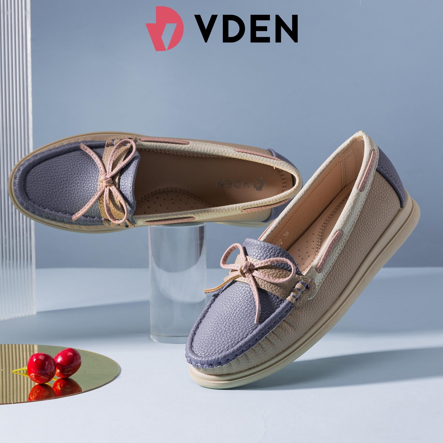 VDEN Lightweight Loafers With Color Block Design For Women 1INCH/2.5CM 6678-802 Ladies Flat Loafers With Stylish Design