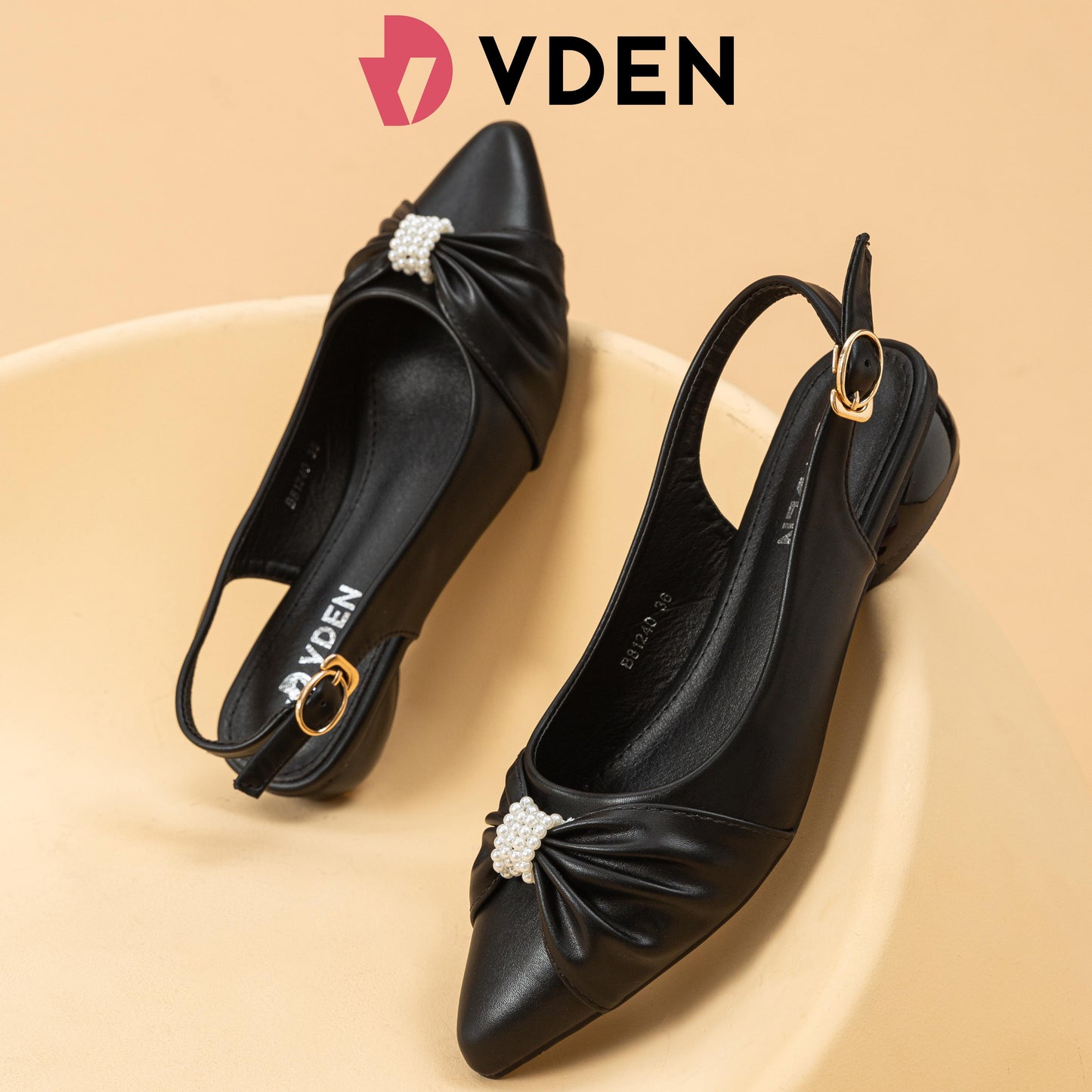 VDEN Women‘s Girls Dress Flats for Wedding Slingback Pointed Toe Evening Formal Sandals Shoes 1.1INCH/3CM B81240 Pointed Toe Slingback French Low Heel Shoes With Pearl Accessories Footwear