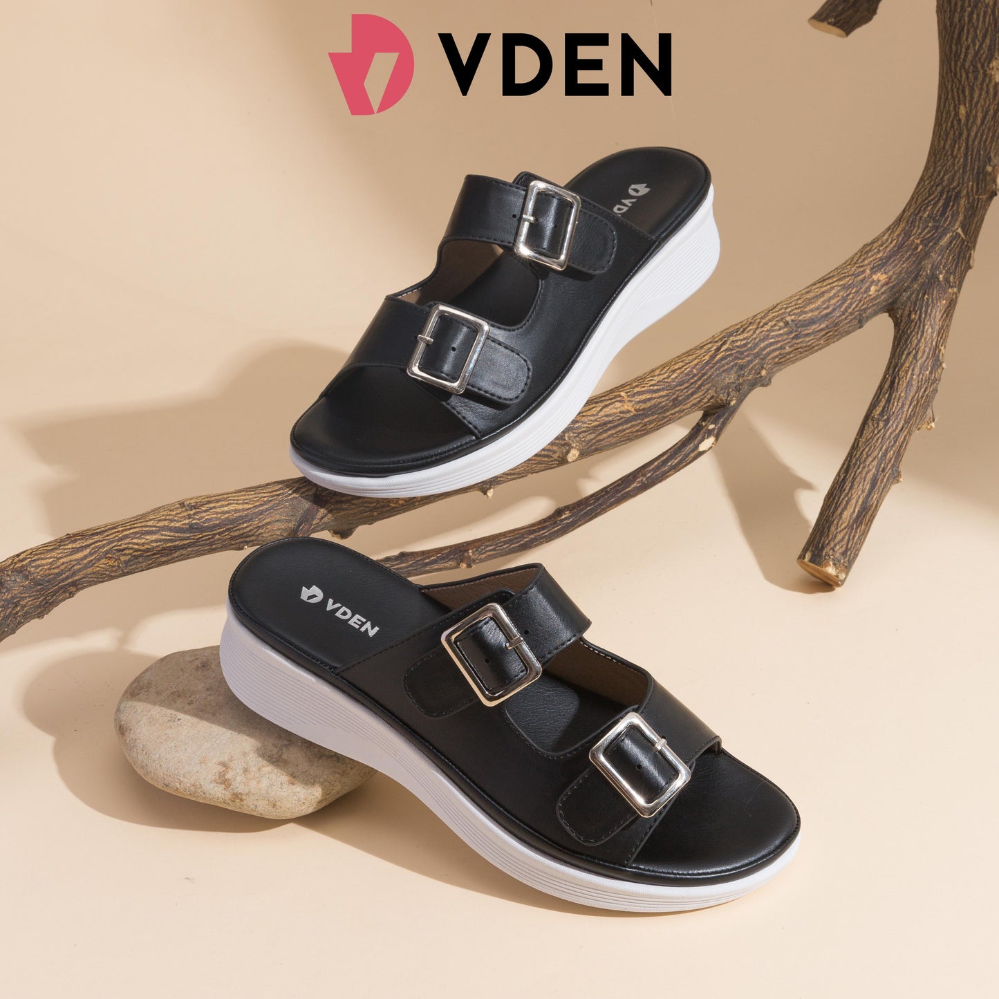 VDEN Buckle Casual Women's Slide Sandals 1.5INCH/3.7CM 9879-1 Open Toe Thick Sole Versatile Casual Sandals For Women Comfy Summer
