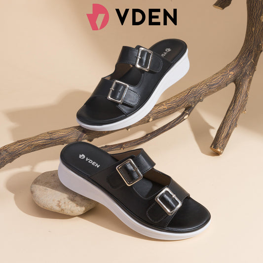 VDEN Buckle Casual Women's Slide Sandals 1.5INCH/3.7CM 9879-1 Open Toe Thick Sole Versatile Casual Sandals For Women Comfy Summer