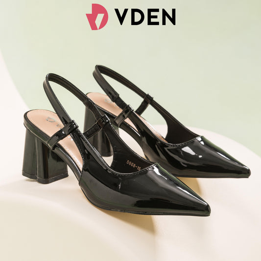 VDEN Women Slingback Block Heels Patent Leather Pointed Toe Mary Jane Pumps Office Work Shoes Kasut Wanita Ready Stock 2.5INCH/6.3CM (Foot Width Add 1 Size) B668-15 Women's Patent Leather Pointed Toe Single Strap Chunky Heels For Women
