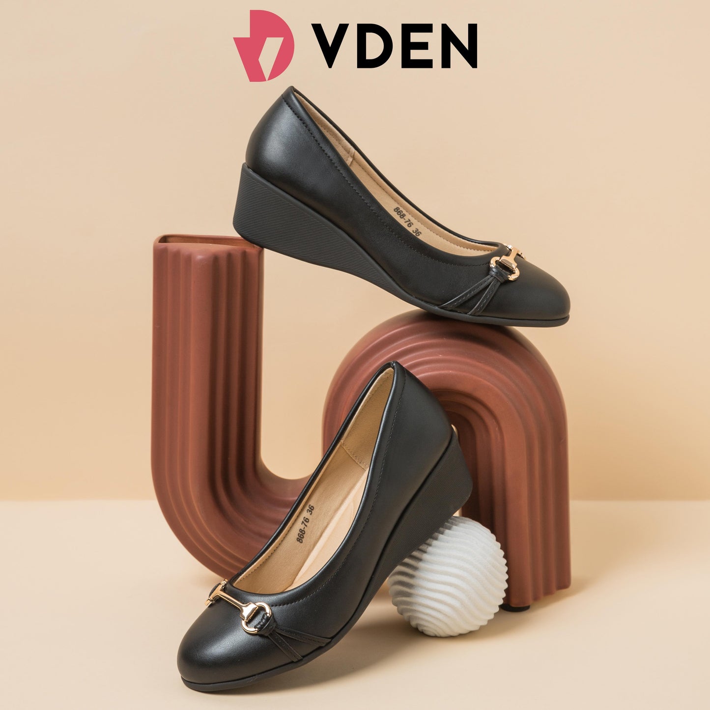 VDEN Nude Mid Heels Wedge Cap Toe Slip On Shoe for Women 2INCH/5CM 868-76 Wedge Round Toe Shoes Comfortable Work Shoes Office Shoes For Women