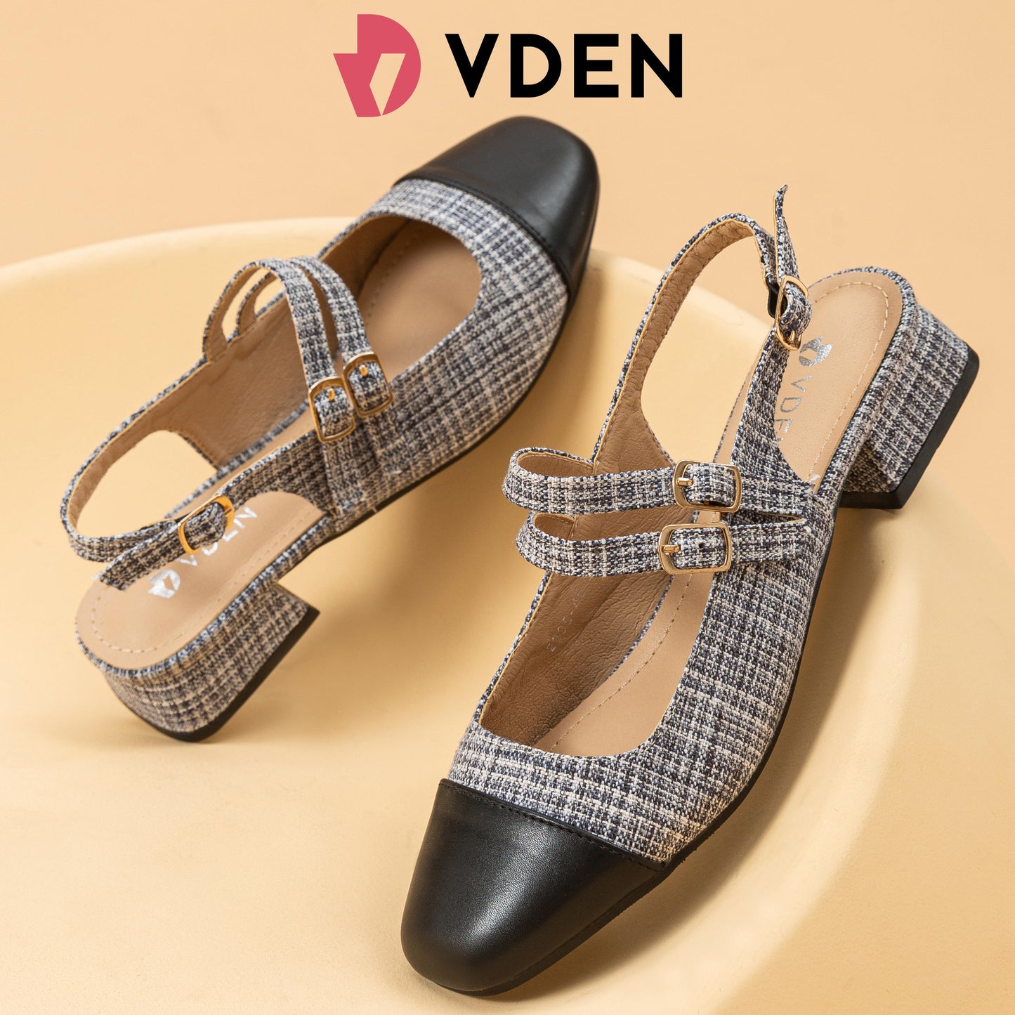 VDEN Women Ankle Strap Low Cuban Heel  Sandals Elegant Closed Toe 1.1INCH/3CM 2335-45 Walking Shoes Footwear Summer Comfort Round Toe Korean Mary Jane Color Matching Sandals Slingback Sole Thick Heels Shoes