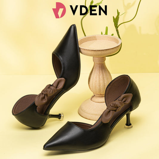 VDEN Retro Color Pumps Heels Women's Spring Stiletto Shoes Elegant Medium Heel Shoes 2.7INCH/8CM 8149-11 Classy Girl Footwear Comfort Pointed Toe Color Matching Heels Retro Color Matching Bow Decoration New Sexy Heels Women Shoes