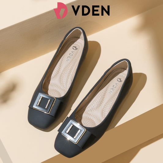 VDEN Women's Mid Chunky Toe Classy Shoes 1.2INCH/3.3CM massage Insole 998-591 Simple Student Shoes High-end Office Shoes Square Buckle Block Heels Comfort