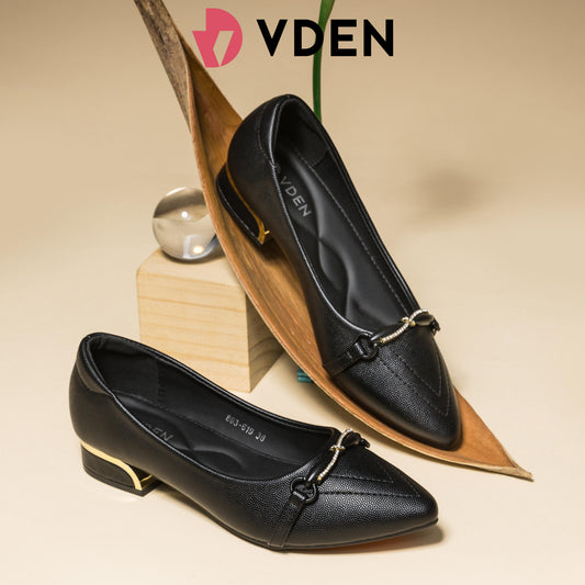VDEN Pointed Toe Slip-on Shoes For Women Office Shoes Thick Low Heels 1INCH/2.5CM 893-619 Cute Chain Women's Pointed Low Shoes Comfortable Leather Shoes Ballet Girl Footwear