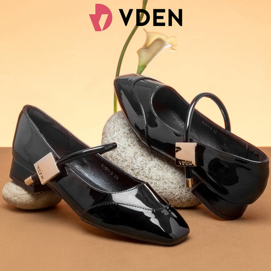 VDEN Ankle Strap Square Toe Shoes Slip On Chunky Low Heels Pumps Loafer 1INCH/2.7CM 2891-3 Thick Heel Mary Jane Shoes With Velcro Simple Patent Leather Student Shoes Mary Jane Shoes