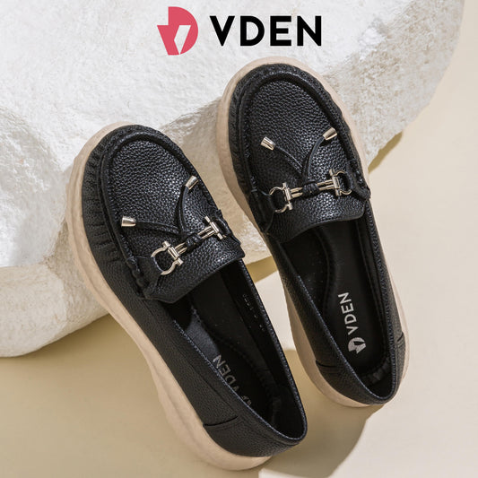 VDEN Women's Loafers With Decorative Buckle For Women 1.3INCH/3CM 9284-3 Thick-soled Old-Money Style Loafers With Soft Soles Comfortable Wedge Heels Slip-on Shoes For Women Casual Shoes Rocking Shoes