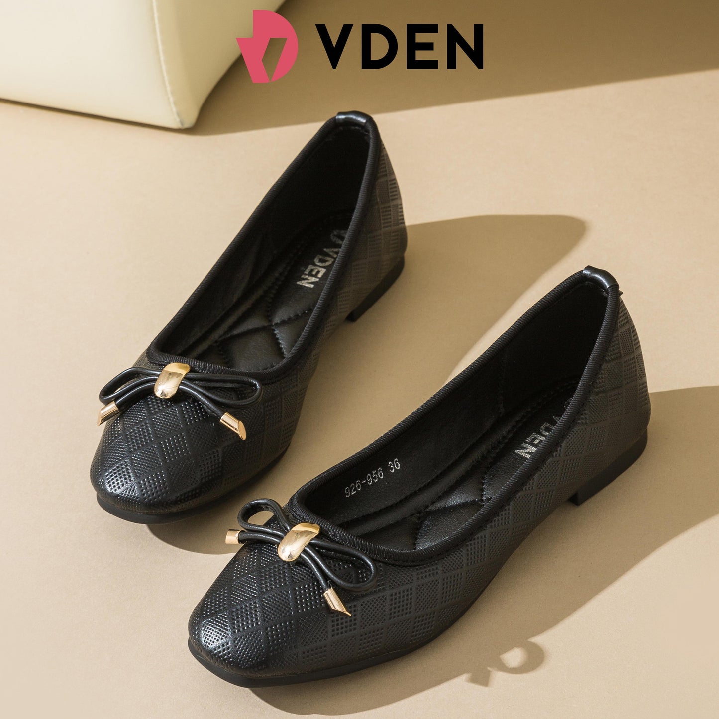VDEN Round Toe Diamond Pattern Doll Shoes Slip-on Women's Flat Shoes 0.5INCH/1.2CM 926-956 Doll Shoes Ribbon Leather Flat  Shoes For Women Comfort Walking Shoes
