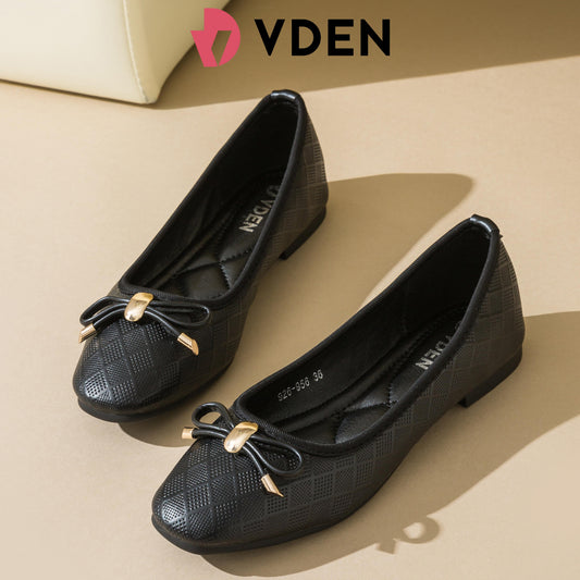 VDEN Round Toe Diamond Pattern Doll Shoes Slip-on Women's Flat Shoes 0.5INCH/1.2CM 926-956 Doll Shoes Ribbon Leather Flat  Shoes For Women Comfort Walking Shoes