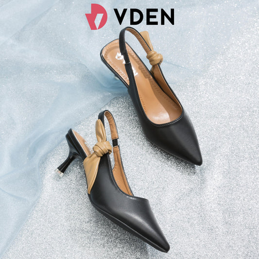 VDEN Chic Pointed Toe Heeled pumps bowknot slip on slingback 2.5INCH/6.5CM Commuting Color Block Pointed Toe Micro Heels Office Women's Shoes 81899