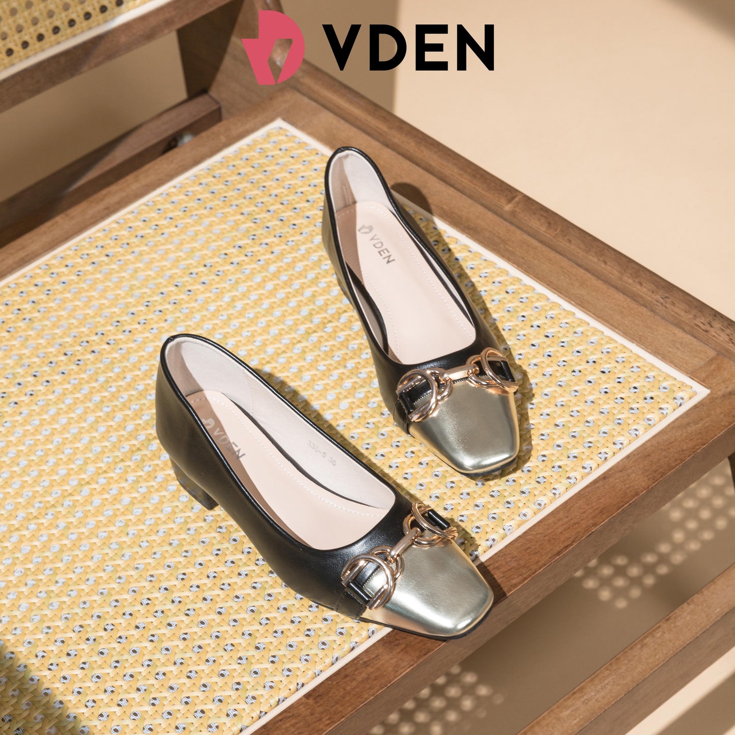 VDEN Women Shoes Spring Ladies Chunky low heel pumps 1.3INCH/3.3CM 336-5 Square Toe Color Blocked Thick Heel Shoes Old Money Style Professional Style Women's Shoes