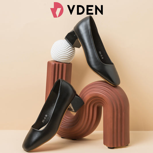 VDEN Slip-on Square Toe Mid Heel Dress Pumps Shoes For Women 1.7INCH/4.4CM 558-46 Simple Student Black Heel Shoes Office Thick Heel Women's Shoes