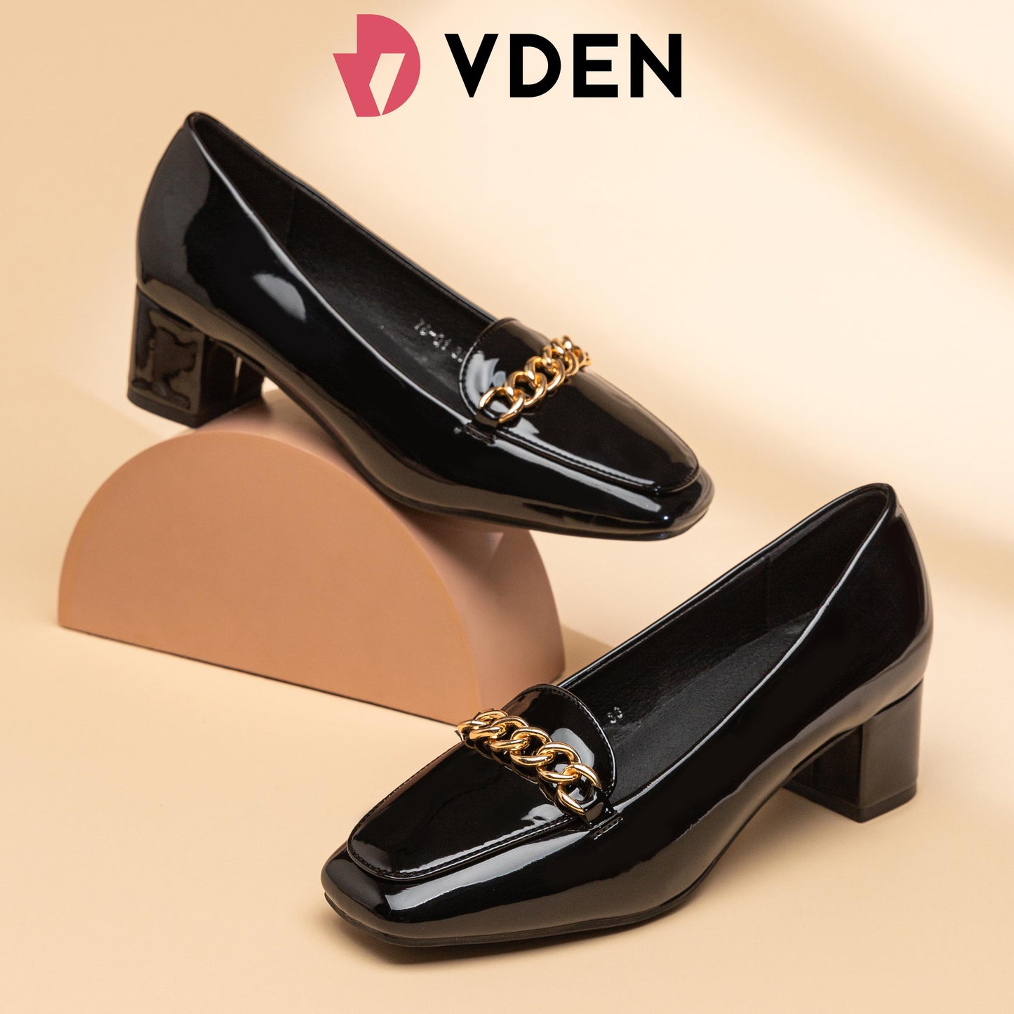 VDEN Loafer Heels Buckle Square Toe Shoes for Women 6CM/2.5INCH Women's Square Toe Thick Heel Office Shoes 78-Q1 Patent Leather Thick Heel Commuter Heels Classy