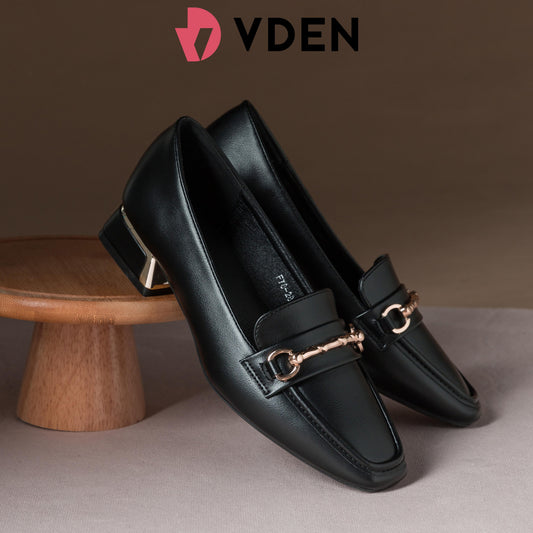VDEN Square-toe Loafers For Women (F78-284) Slip-Ons 2024 New Retro Genuine Leather Thick Heel French Super Soft Loafers For Commuting Fo Work Shoes