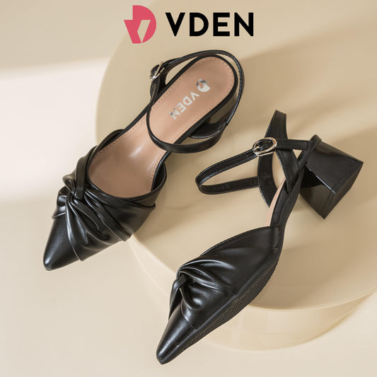 VDEN Elegant Pleated Pointed Toe Block Heels For Women 1.7INCH/4.5CM H038 Retro Style Pleated Strap Pumps Comfortable Block Heel ShoesSlingback Heeled Shoes With Pleated Detail Chic Slingback Pleated Heeled Sandals Chic Slingback Pleated Heeled Sandals