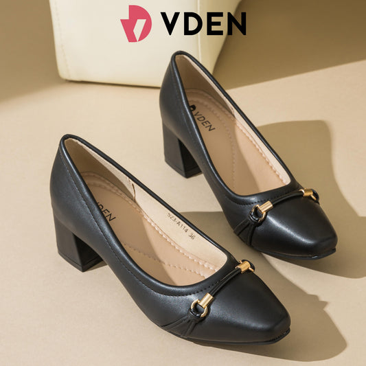 VDEN Chunky Heel Casual Women's Shoes Pumps Leather Comfortable Square Toe Shoes 1.9INCH/5CM 523-A114 Korean StyleS Simple Office Heels Thick Heel Women's Shoes Old Money Style Heels Shoes