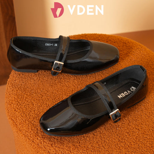 VDEN Women's Slip on Flats Classy Square Toe Solid Classic Mary Jane Ballet Flat  Shoes 0.4INCH/1CM 3368-1 Patent Leather Korean Preppy Mary Jane Flats Women Shoes