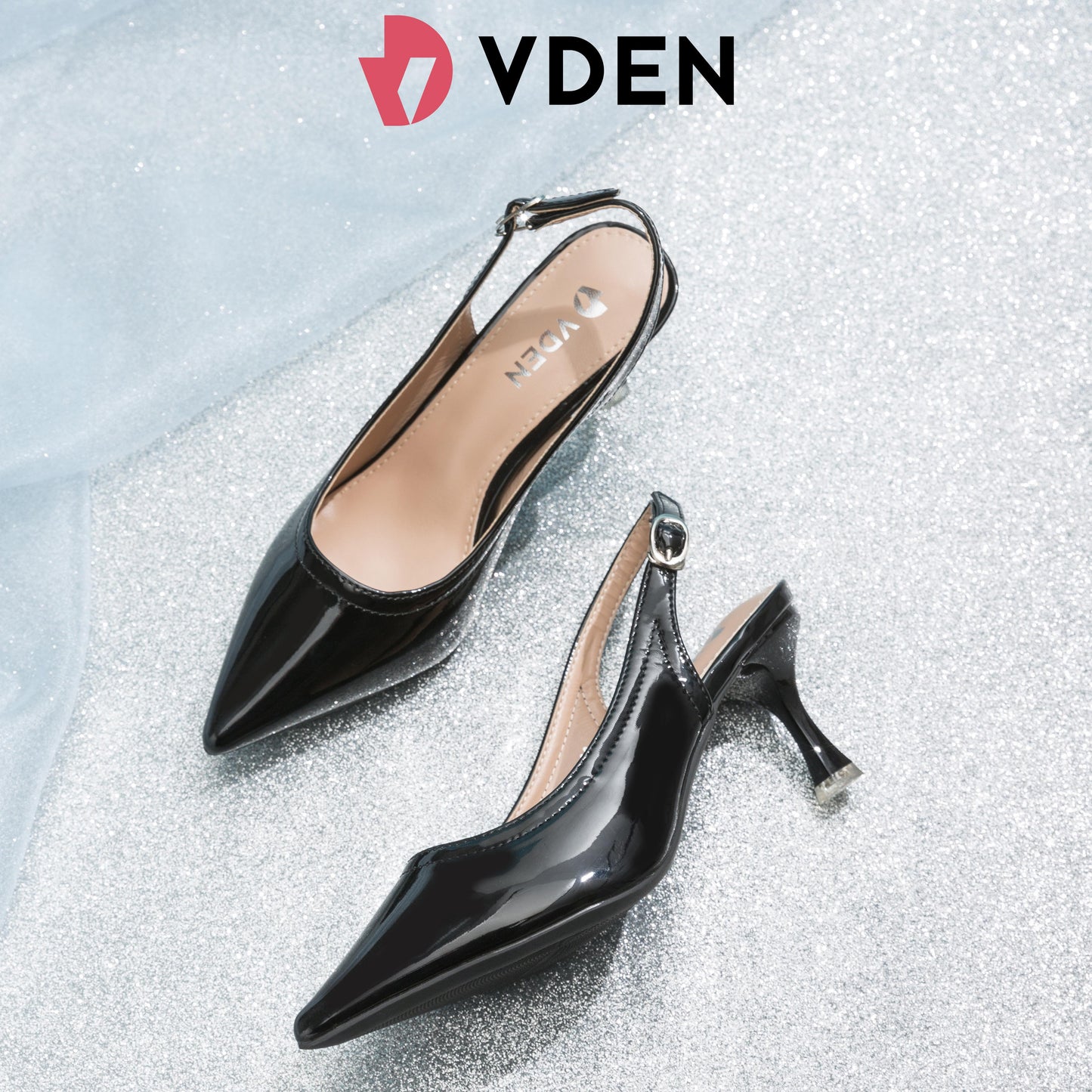VDEN Glossy slingback  Heels Pumps (Add 1 size) 2.7INCH/7CM B2025-3 Simple Pointed Toe Heels Nude Fairy Style
