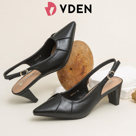 VDEN Women's Slingback Block Heels Pointed Toe Pumps - Black & Beige, Comfortable Office Formal Shoes, Non-slip Work Heels for Women 2.2INCH/5.7CM B214-5 Women's Mid Heel Slingback Pointed Closed Toe Pumps Dress Shoes for Women
