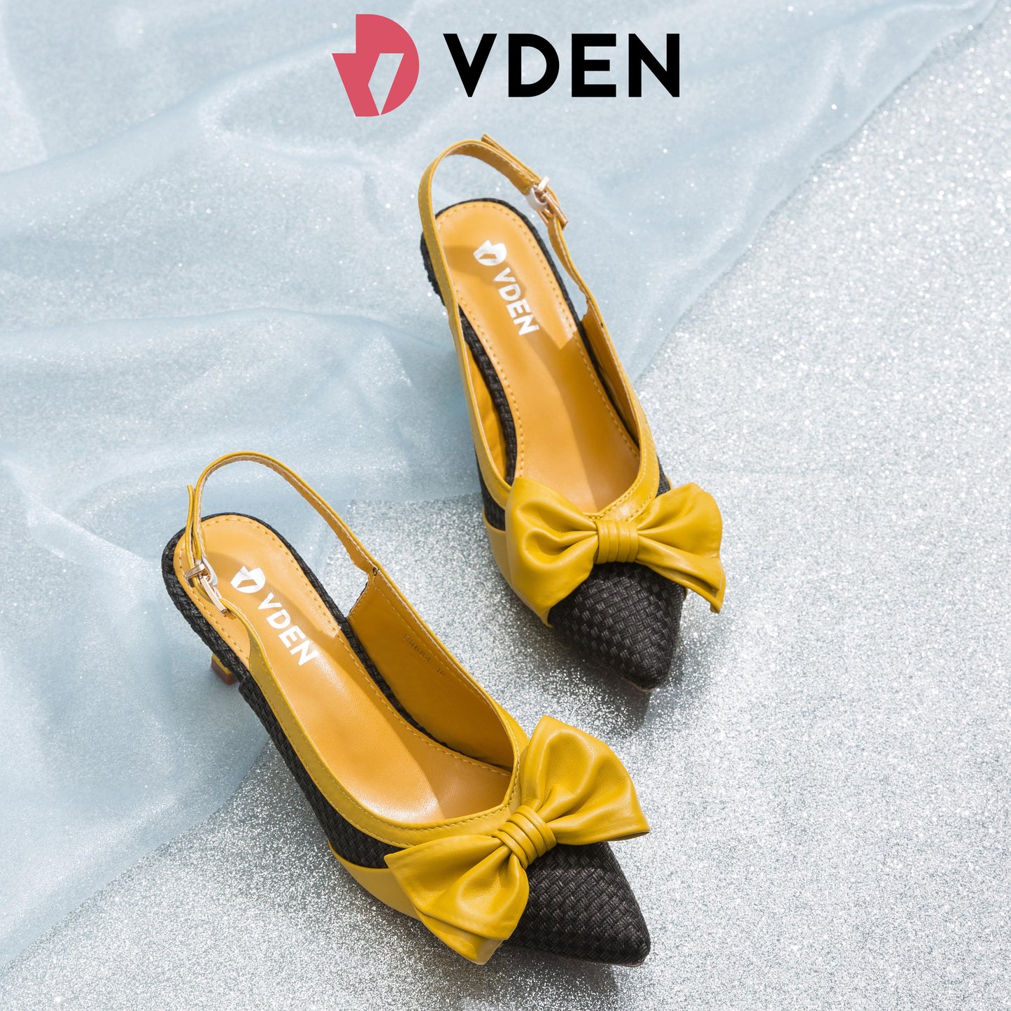 VDEN Women’s Fashion Fabric Woven Pointed Back Strap Heel 2.2INCH/6CM B8664 Color Block Fashionable Braided Pointed Toe Stilettos New Bow Heels