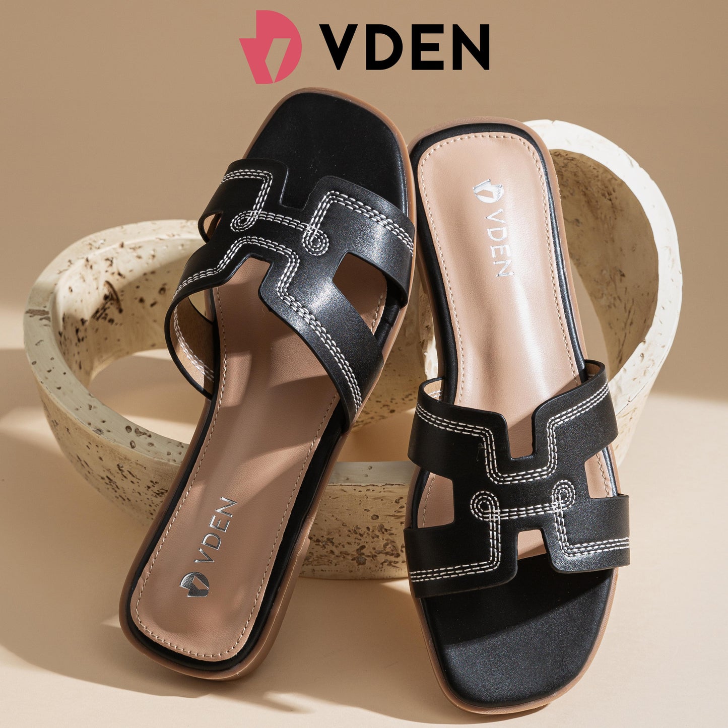 VDEN Fashion Spring and Summer Women Slippers Flat Sandals 0.5INCH/1.9CM 002-A13 Casual Flats Slip-on Leather Sandals High-quality Rubber Sole Women Sandals Footwear Walking Shoes