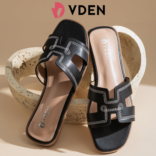 VDEN Fashion Spring and Summer Women Slippers Flat Sandals 0.5INCH/1.9CM 002-A13 Casual Flats Slip-on Leather Sandals High-quality Rubber Sole Women Sandals Footwear Walking Shoes