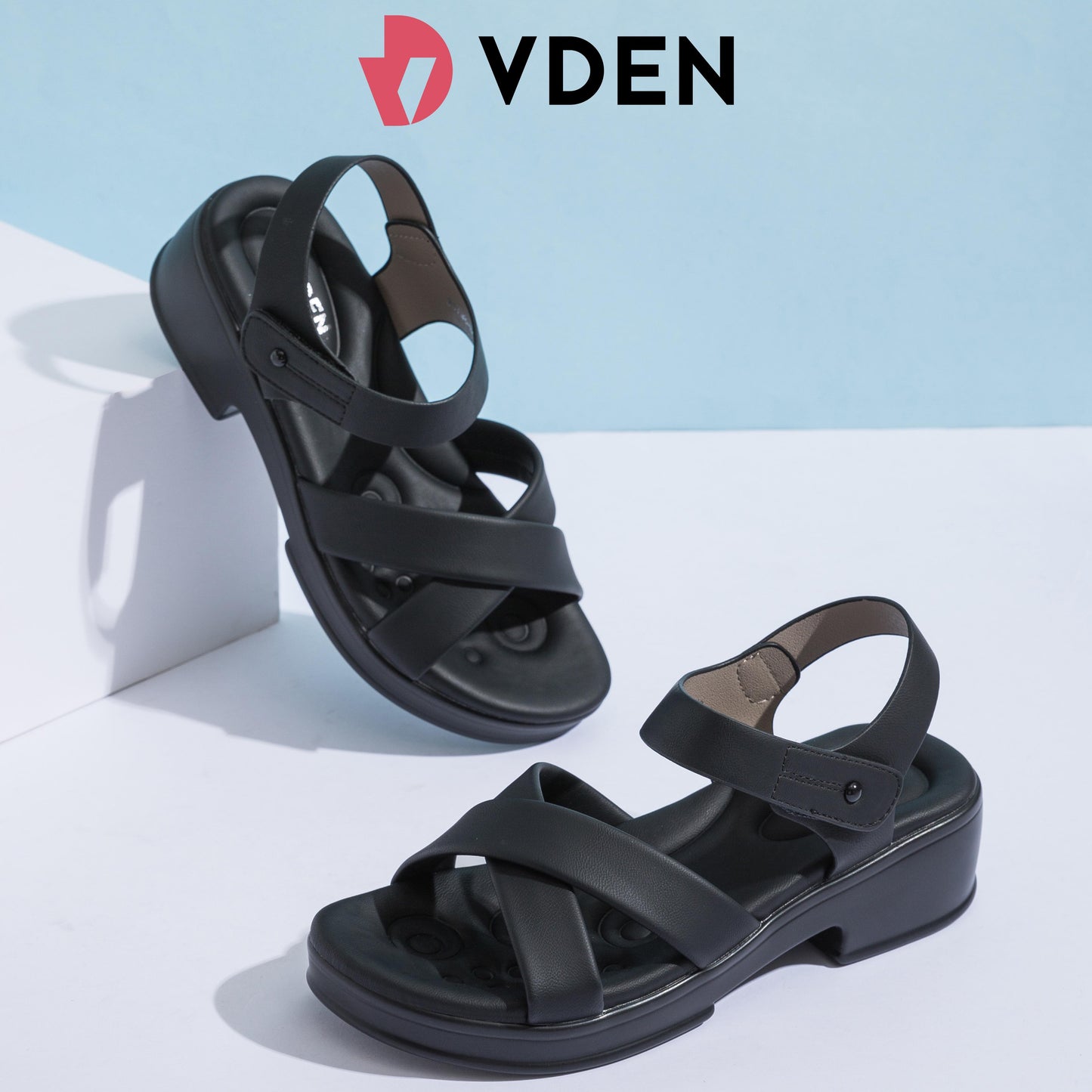 VDEN Fashion Wedge-heeled Sandals for Women 4CM/1.5INCH Open Toe Soft Sole Sandals French Elegant Platform Shoes 80789-61 Thick Sole Heightening Sandals