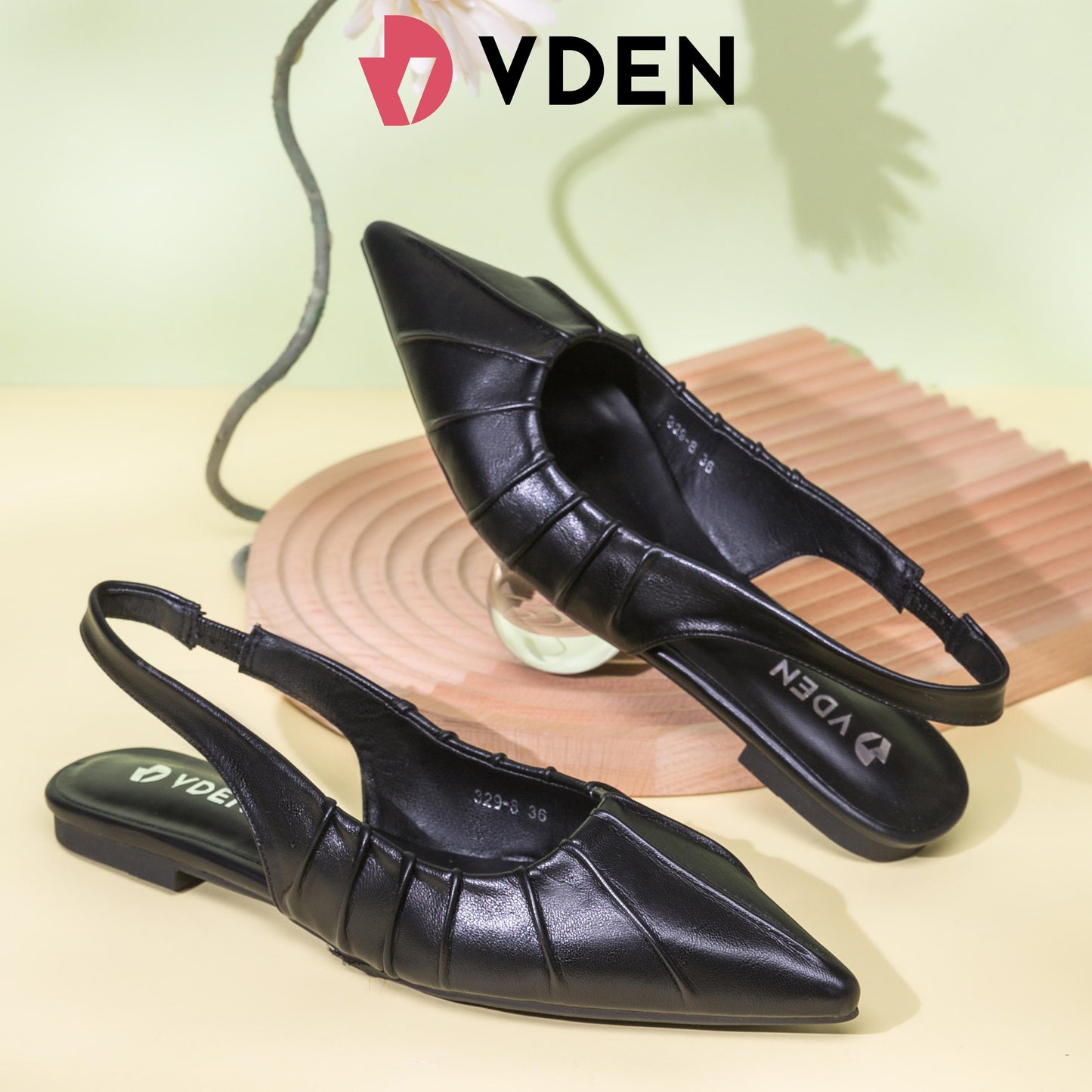 VDEN Women's Pointed Toe Low Heel Sandals Summer Back Strap For Women 0.4INCH/1CM 938-8 Korean Fashion Simple Solid Color Flat Slingback Shoes Pleated Design Pointed Toe Low Heel Women's Shoes